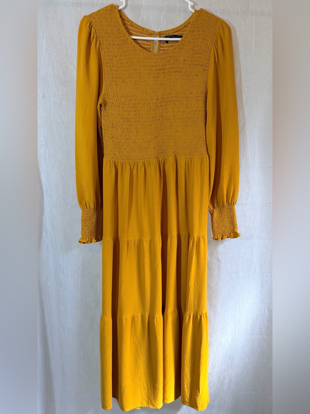 Zessica M RayonTiered Maxi Dress in Mustard Yellow